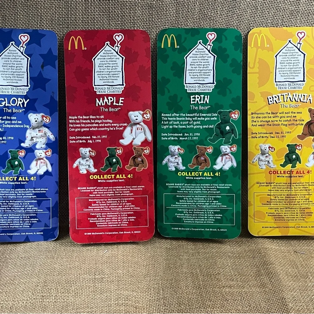 TY Beanie Babies Ronald Mcdonald House International Bears Set Of 4